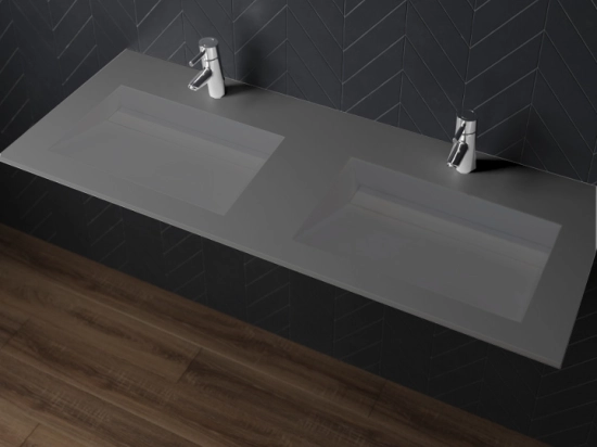 Plan vasque Design, sur mesure, Largeur 120 à 200 cm x Profondeur 40 à 60 cm, résine minérale de couleurs ACRYSTONE® Finition lisse, Livraison Offerte et Rapide.